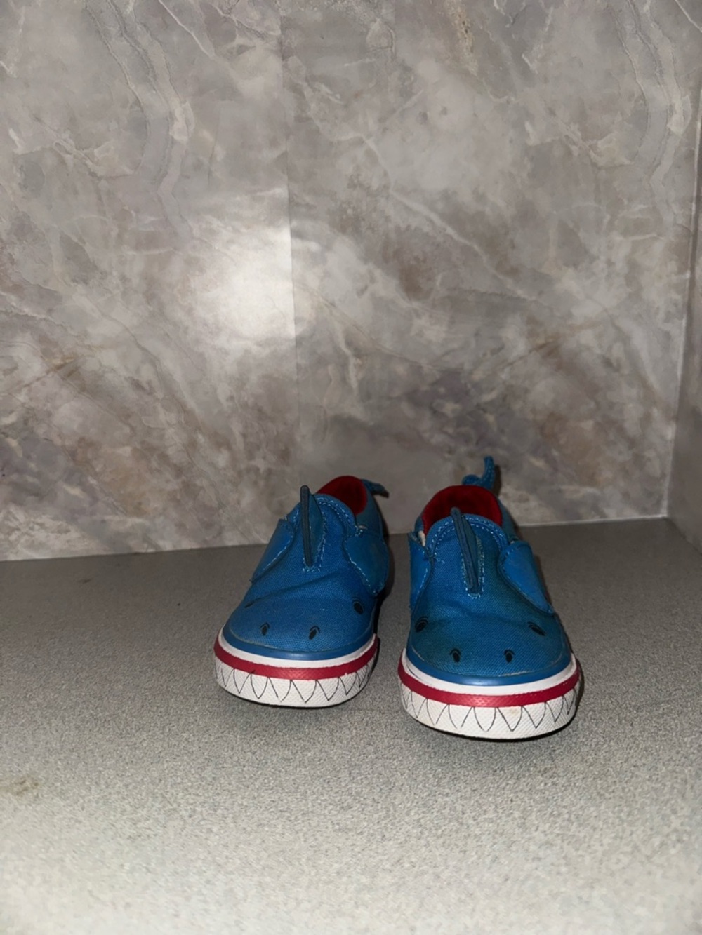Kids Blue Shark Vans Slip-On Sneakers
